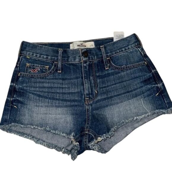 Hollister Womens Denim Cutoff Shorts W25 Size 1 Distressed Frayed Hem Blue - Picture 1 of 10